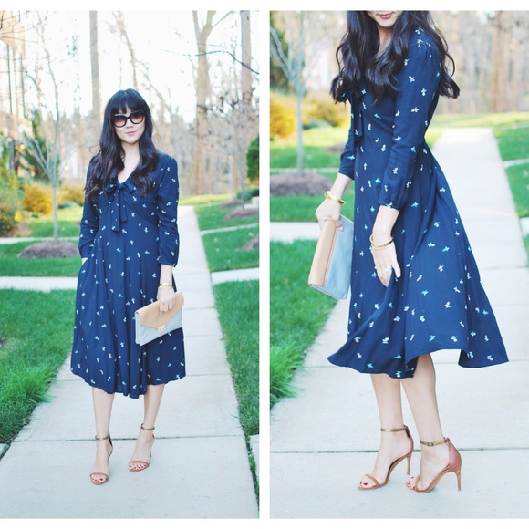 Anthropologie Dresses & Skirts - ANTHROPOLOGIE Acadie Tie Neck Dress Navy Floral T9